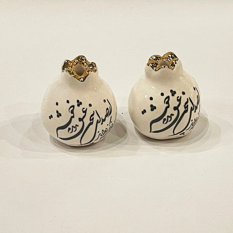 A Pair of Hand Made Small Ceramic Pomegranate Designed by 11-Carat Gold