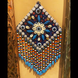 Wall Hanging Diamond Shape Evil's Eye with Plastic Beads & Turquoise Stones
