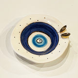Unique Ceramic Evil's Eye Bowl with 11-Carat Gold