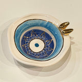 Unique Ceramic Evil's Eye Bowl with 11-Carat Gold