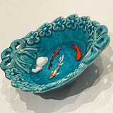 Fish Bowl - Unique Blue Ceramic Bowl with Sculptures of Fishes!