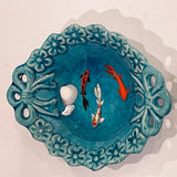 Fish Bowl - Unique Blue Ceramic Bowl with Sculptures of Fishes!
