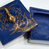 Beautiful Ceramic Chocolate Container With A Lid Designed by Calligraphy & A Golden Bird in 2 Colors- Style 5