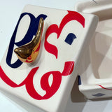 Beautiful Ceramic Chocolate Container With A Lid Designed by Calligraphy & A Golden Bird - Style 2