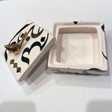 Beautiful Ceramic Chocolate Container With A Lid Designed by Calligraphy & A Golden Bird - Style 4