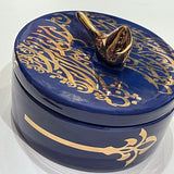 Beautiful Round Ceramic Chocolate Container With A Lid Designed by Calligraphy & A Bird in 2 Colors