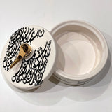 Beautiful Round Ceramic Chocolate Container With A Lid Designed by Calligraphy & A Bird in 2 Colors