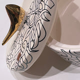 Beautiful Round Ceramic Chocolate Container With A Lid Designed by Calligraphy & A Bird