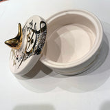 Beautiful Round Porcelain Chocolate Container With A Lid Designed by Calligraphy & A Bird