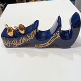 Beautiful Decorative Dark Blue Porcelain Designed with Calligraphy & Golden Birds - Style 2