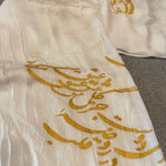 Women Shawl/Scarf with Printed Calligraphy of aPersian Poem - White/Golden