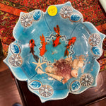 Fish Bowl - Unique Enameled Ceramic Bowl with Sculptures of Fishes and Shells!