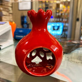 Candle Holder - A Unique Reticulated Ceramic Pomegranate- Red