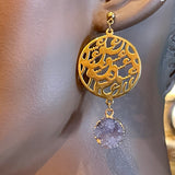 Unique Stainless Golden Earrings with a Beautiful Calligraphy & Stone