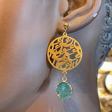 Unique Stainless Golden Earrings with a Beautiful Calligraphy & Green Stone