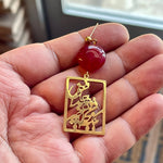 Unique Stainless Golden Earrings with a Beautiful Calligraphy and Ruby Bead