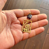 Unique Stainless Golden Earrings with a Beautiful Calligraphy and Aubergine Stone