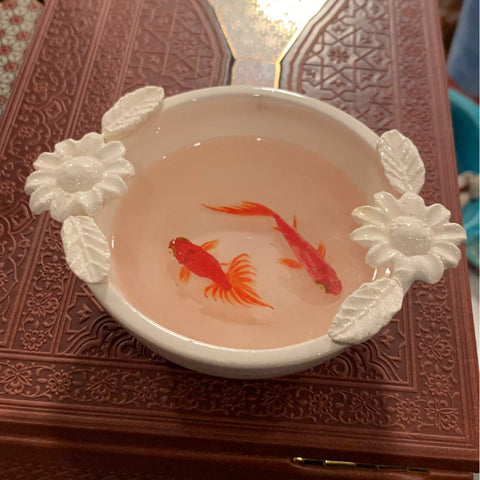 Fish Bowl - Unique White Ceramic Bowl with Sculptures of Fishes!