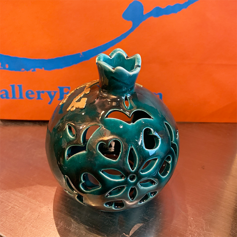 Candle Holder - A Unique Reticulated Ceramic Pomegranate - Laguna