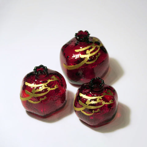 Hand Made Glassy Pomegranate with Wooden Calligraphy of the word Love