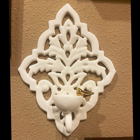 Unique Wall Decor Ceramic Candle Holder with Beautiful Design & 11-Carat Gold