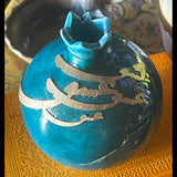 Hand Made Ceramic Pomegranate with Beautiful Calligraphy -Light Turquoise