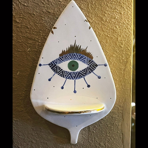 Evil Eye Wall Decor Ceramic Candle Holder with a Small Shelf
