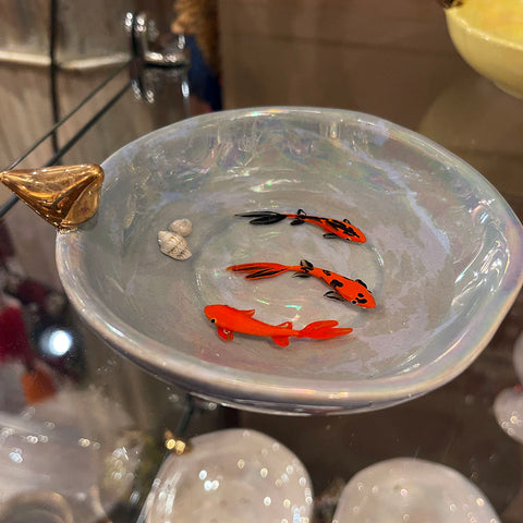Fish Bowl - Beautiful Glazed Ceramic Bowl with A Bird Covered by 11-Carat Gold - Style #3