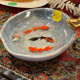 Fish Bowl - Beautiful Glazed Ceramic Bowl with A Bird Covered by 11-Carat Gold - Style #3