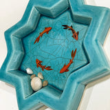 Fish Bowl - Unique Turquoise Ceramic Bowl with Sculptures of Fishes! Large Size
