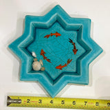 Fish Bowl - Unique Turquoise Ceramic Bowl with Sculptures of Fishes! Large Size