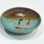 Fish Bowl - Unique Brown/Turquoise Ceramic Bowl with Sculptures of Fishes!