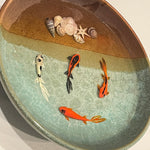 Fish Bowl - Unique Brown/Turquoise Ceramic Bowl with Sculptures of Fishes!
