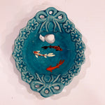 Fish Bowl - Unique Blue Ceramic Bowl with Sculptures of Fishes!