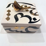 Beautiful Ceramic Chocolate Container With A Lid Designed by Calligraphy & A Golden Bird - Style 4