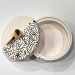Beautiful Round Ceramic Chocolate Container With A Lid Designed by Calligraphy & A Bird